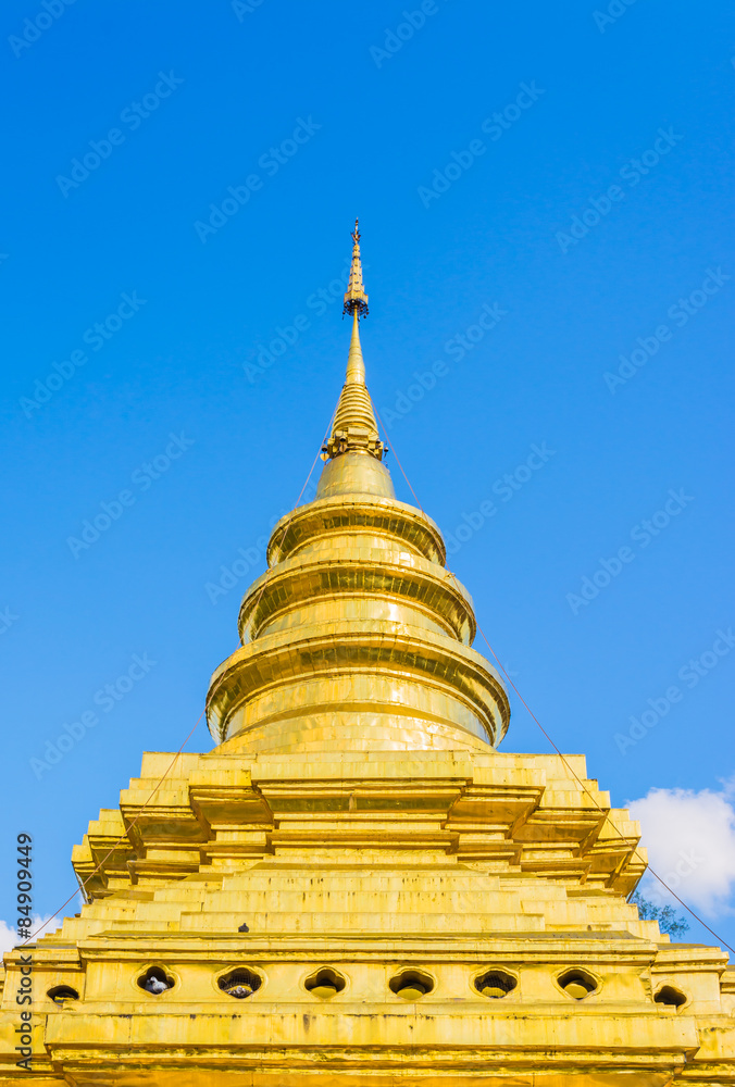 Fototapeta premium old temple with white cloud and blue sky