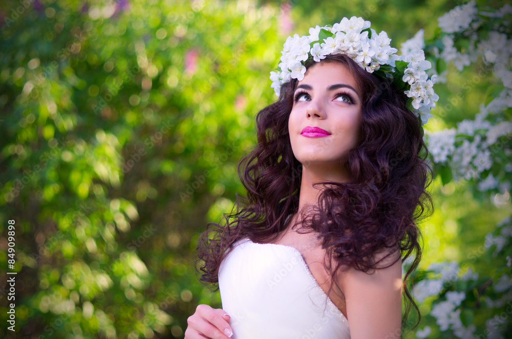 Bride in blooming apple trees Bride in blooming apple trees