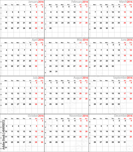 Vector calendar for 2016  eurostyle photo