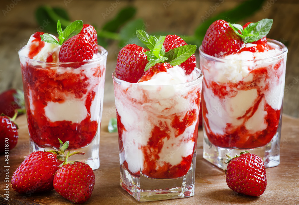 Delicious strawberry ice cream, selective focus Delicious strawberry ice cream, selective focus