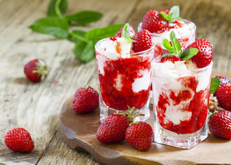 Delicious strawberry ice cream, selective focus