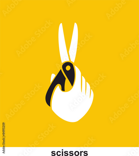 white hand holding scissors logo