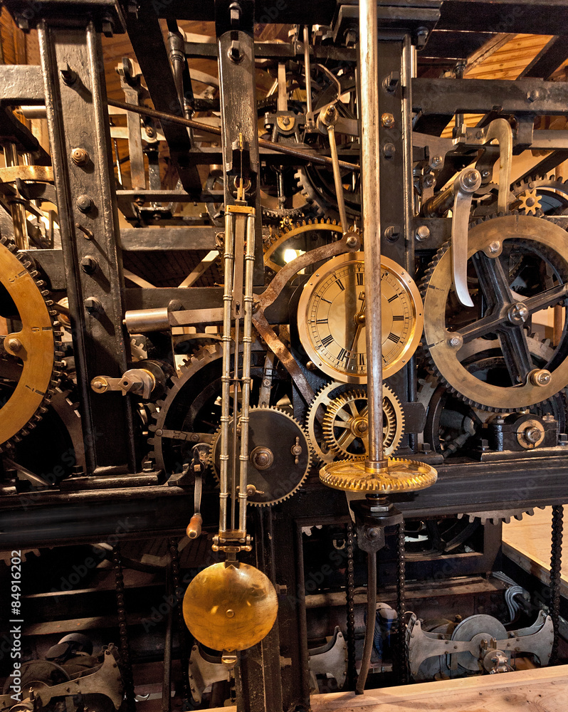 Mechanism of the old clock tower Stock Photo Adobe Stock