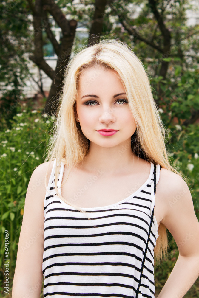 beautiful girl outdoors in spring