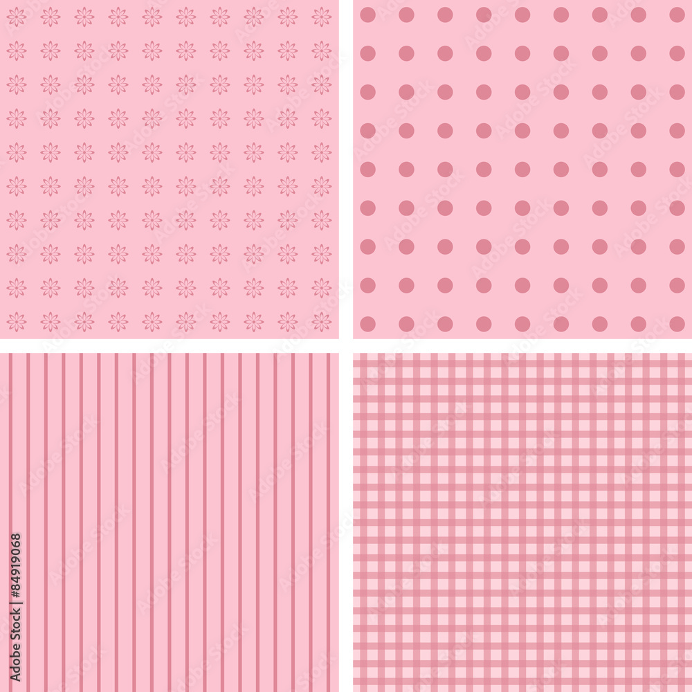 Vector set of 4 background patterns in pale pink. Vector set of 4 background patterns in pale pink.