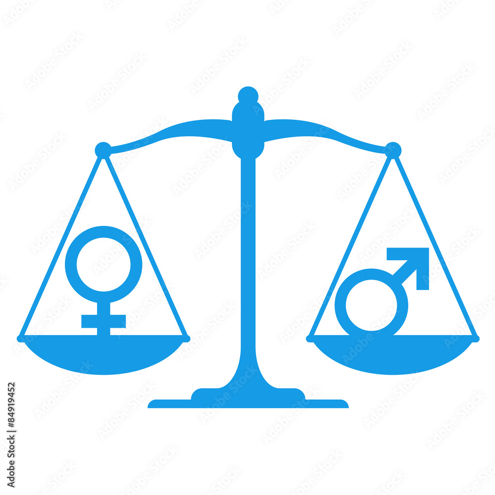 Icono balanza con simbolo masculino femenino azul Icono balanza con simbolo masculino femenino azul