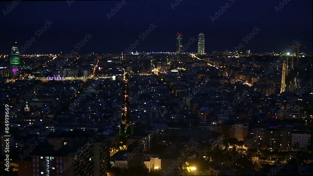 Wide night view of Barcelona, with animated lighting the Agbar Tower and traffic movement. Time Lapse Wide night view of Barcelona, with animated lighting the Agbar Tower and traffic movement. Time Lapse