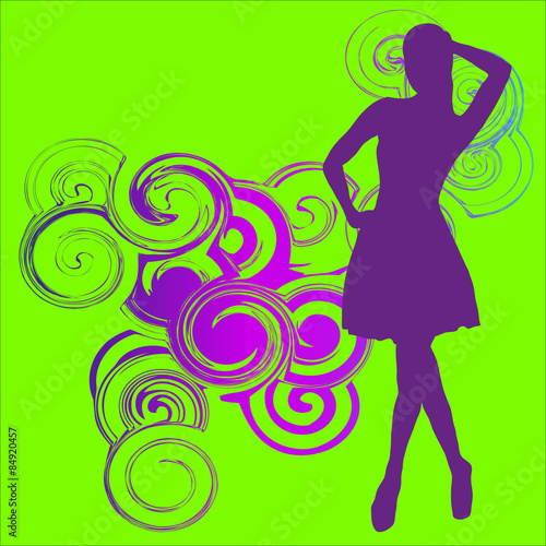 abstract background. against the backdrop of an unusual spot shows silhouette of a girl