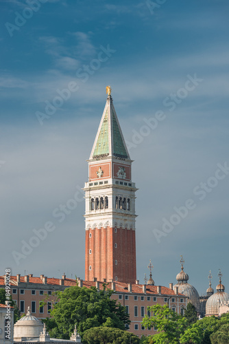 Campanile tower at Piazza San Marco and gondolers, Venice, Italy © neurobite