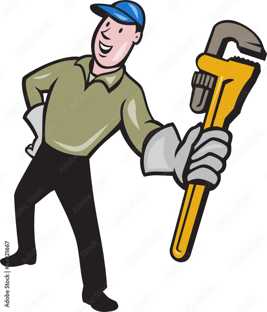 Plumber Presenting Monkey Wrench Isolated Cartoon Plumber Presenting Monkey Wrench Isolated Cartoon