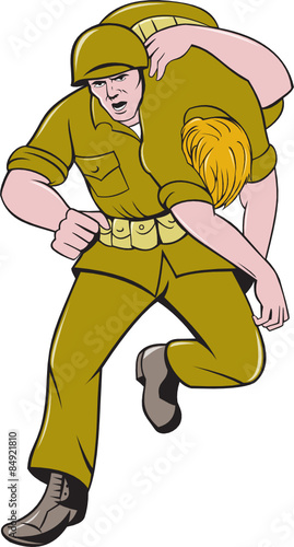 World War Two American Soldier Carry Wounded Comrade