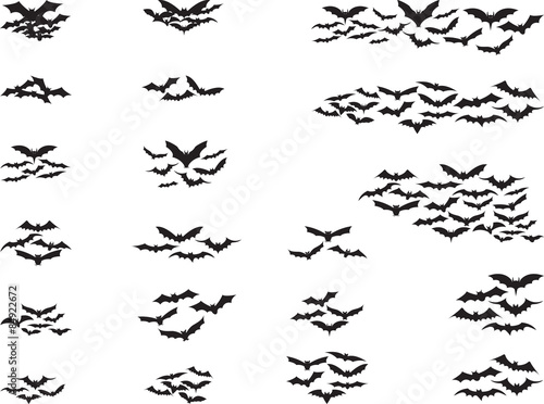 Fototapet Set of bats flying isolated on white