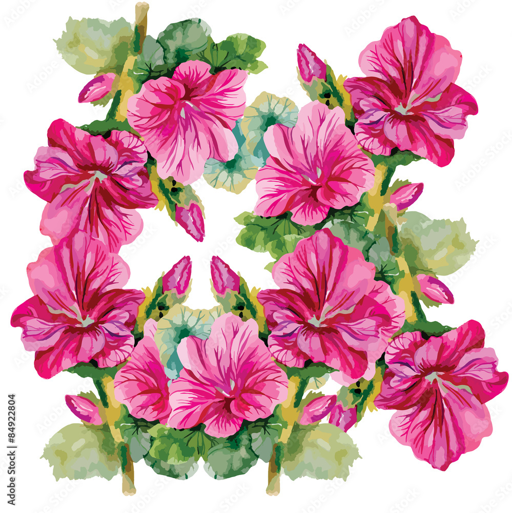 Obraz premium Seamless patterns with Beautiful flowers, watercolor illustration