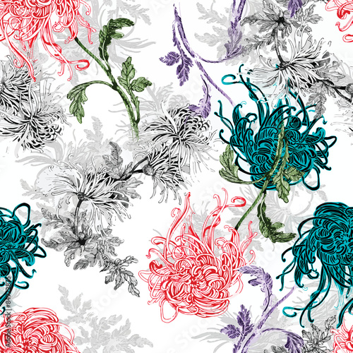 Seamless patterns with Beautiful flowers, watercolor illustration