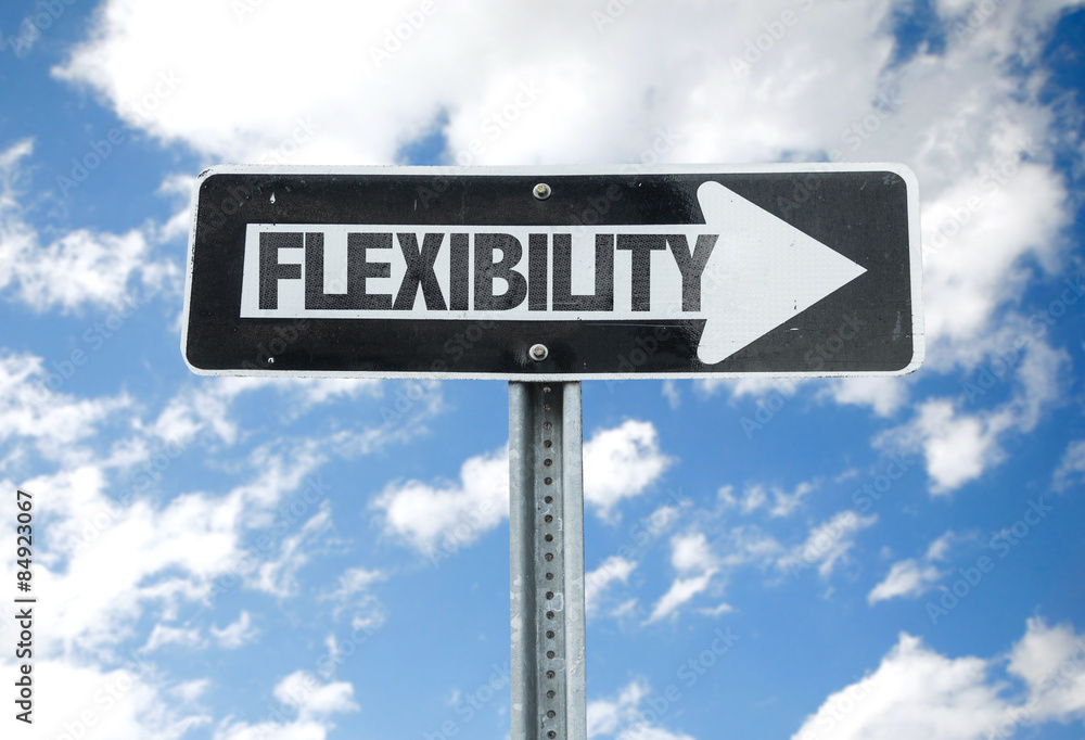 Flexibility direction sign with sky background Flexibility direction sign with sky background