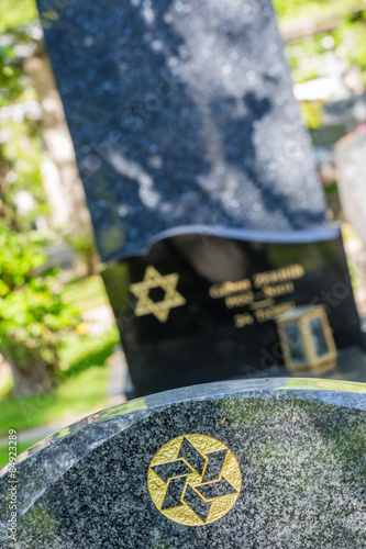 Fototapeta Jewish cemetery: Star of David on the tombstone