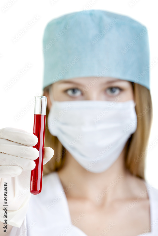 Female Doctor Showing the Test Tube with Blood Female Doctor Showing the Test Tube with Blood
