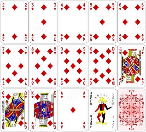 Poker cards diamond set four color classic design 600 dpi