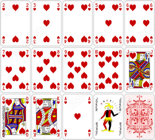 Poker cards heart set four color classic design 600 dpi