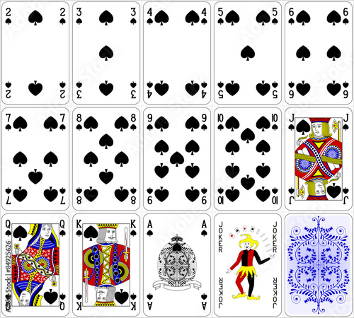 Poker cards spade set four color classic design 600 dpi