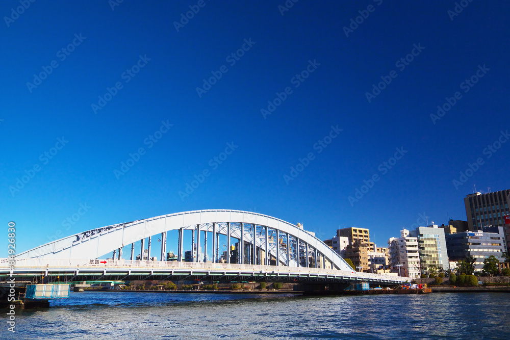 Naklejka premium The landscape of Koto ku, Tokyo with Eitai Bridge