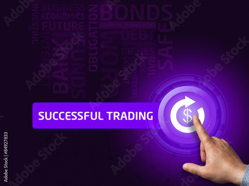 Successful trading. Businessman presses a button on the virtual