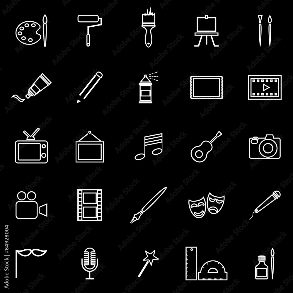 Art line icons on black background Art line icons on black background