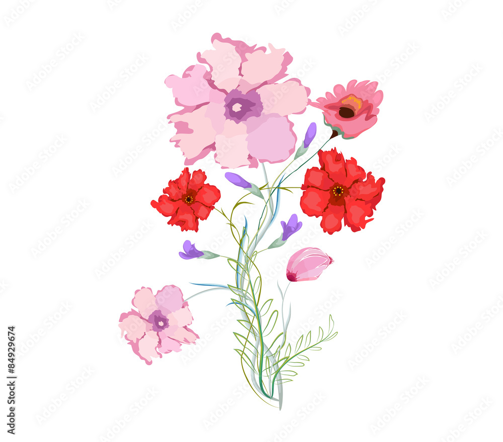 Original watercolor illustration with flowers