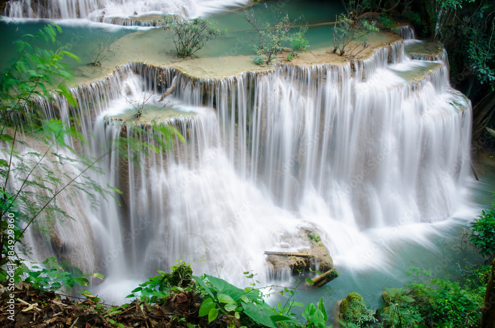 Obraz premium Deep forest Waterfall ,Huay Mae Khamin, Kanchanaburi ,Thailand
