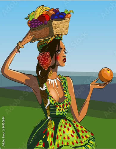 beautiful woman with exotic fruits