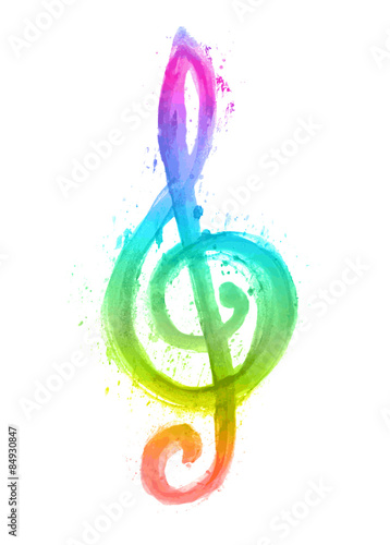 watercolor rainbow treble clef g on white