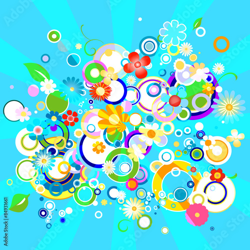 abstract colorful background with flowers and circles