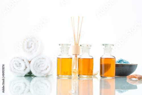 Spa concept with aromatherapy, essential oil, and salt