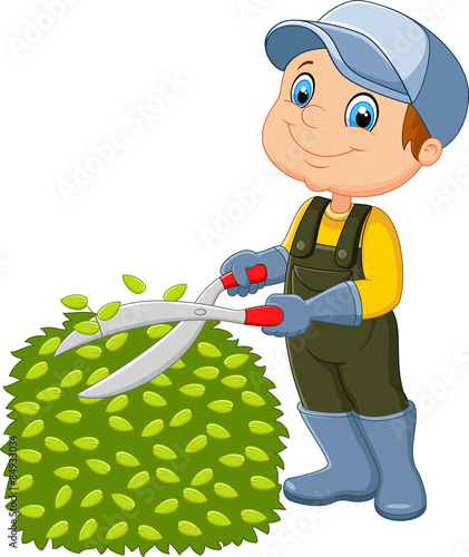 Cartoon the man cutting grass
