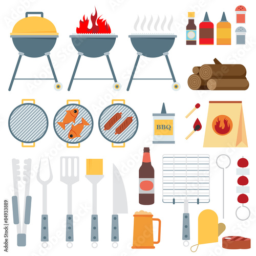 Vector flat set of barbecue tools.