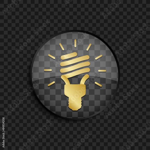 Black badge with gold fluorescent lamp silhouette on square background 