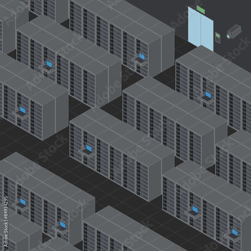 Data Center, Server Room, line drawing illustration