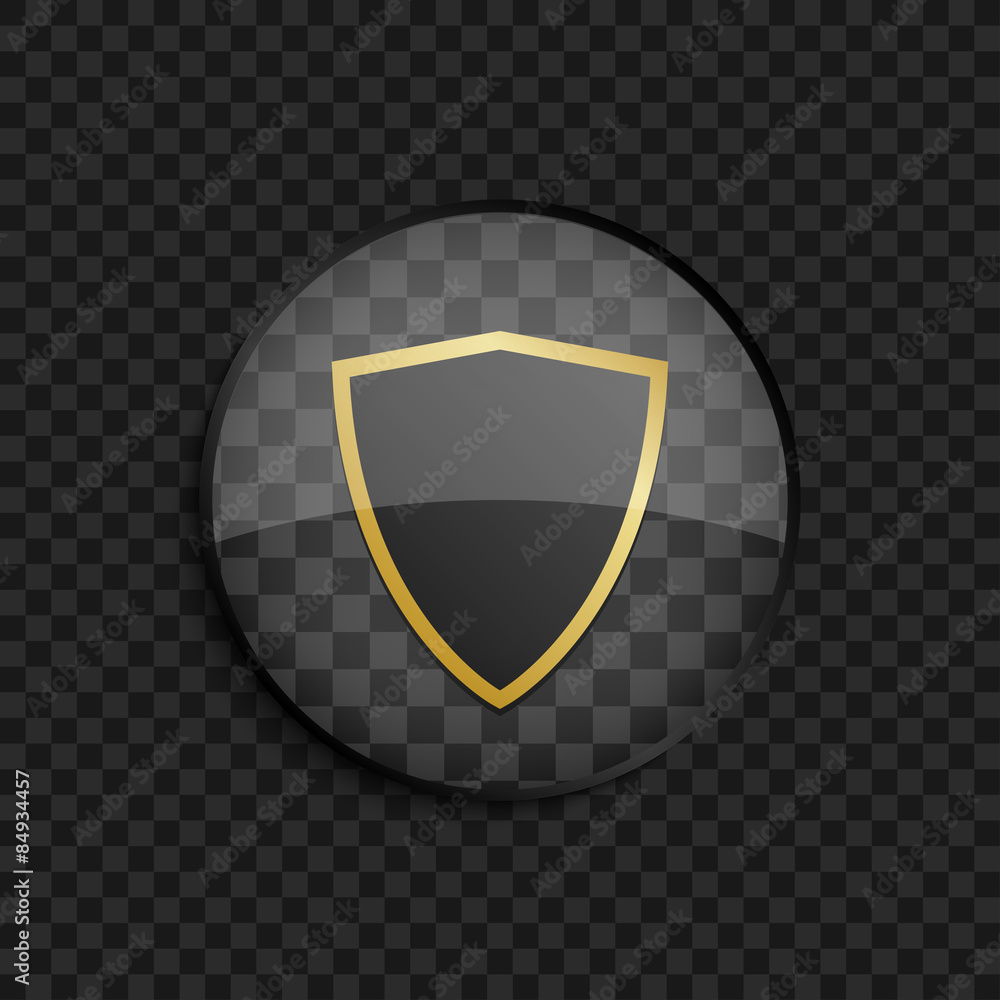 Black badge with gold shield silhouette on square background Black badge with gold shield silhouette on square background