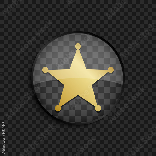 Black badge with gold sheriff star silhouette on square background 
