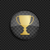 Black badge with gold trophy silhouette on square background