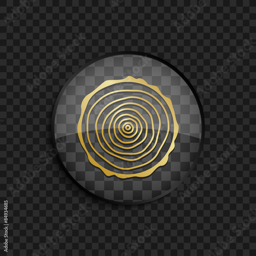 Black badge with gold tree rings silhouette on square background 