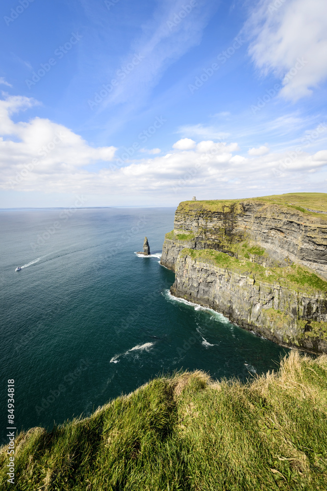 Landscape of natural touristic attraction Cliffs of Moher in County Clare, Ireland