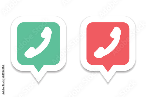 Green and red phone handset icon in bubble speech set
