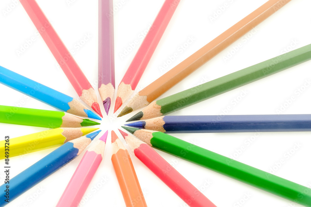 Colored pencils on white background Colored pencils on white background