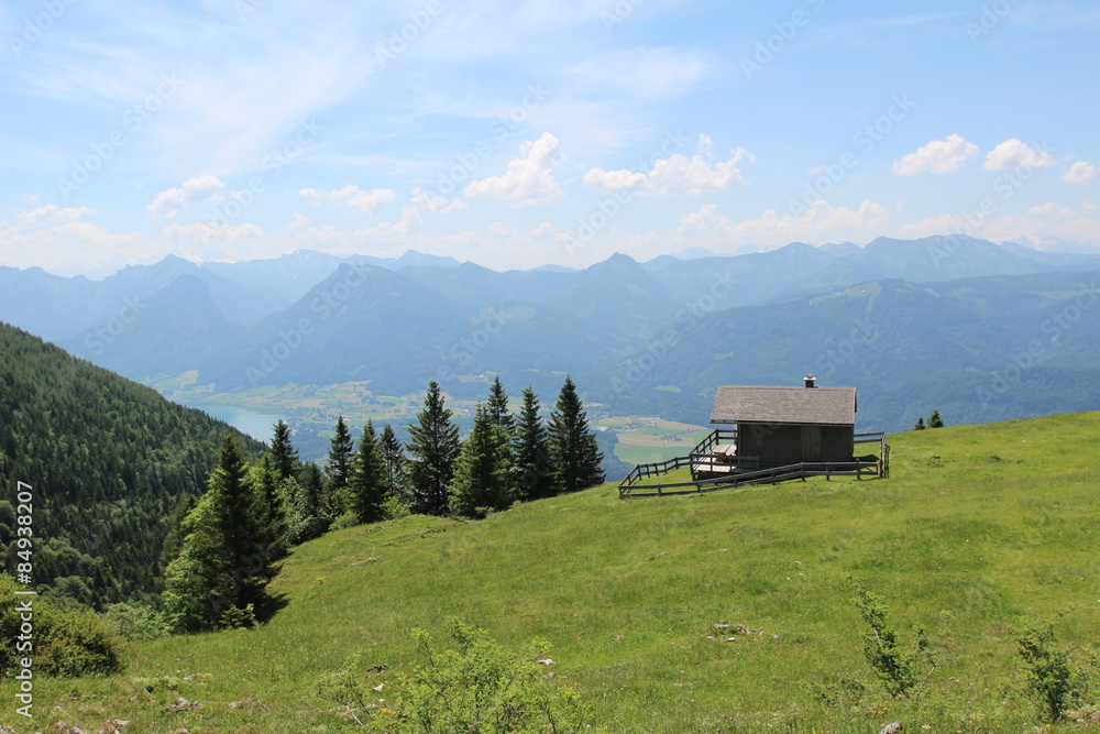Obraz premium Schafbergbahn / Die Schafbergbahn ist eine meterspurige Zahnradbahn in Österreich. Sie führt von St. Wolfgang am Wolfgangsee hinauf auf den Schafberg (1782 m).