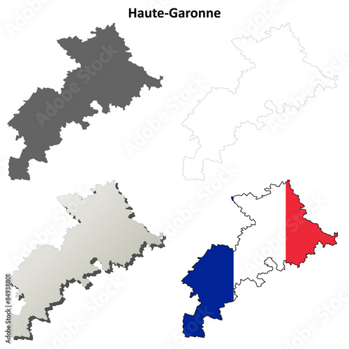 Haute-Garonne  Midi-Pyrenees  outline map set