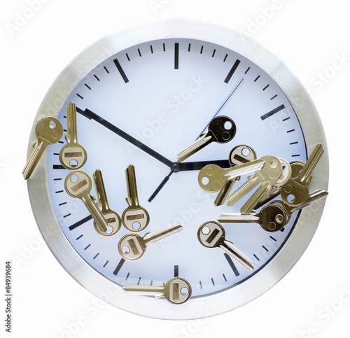 Blank keys for cutting on a clock isolated on white