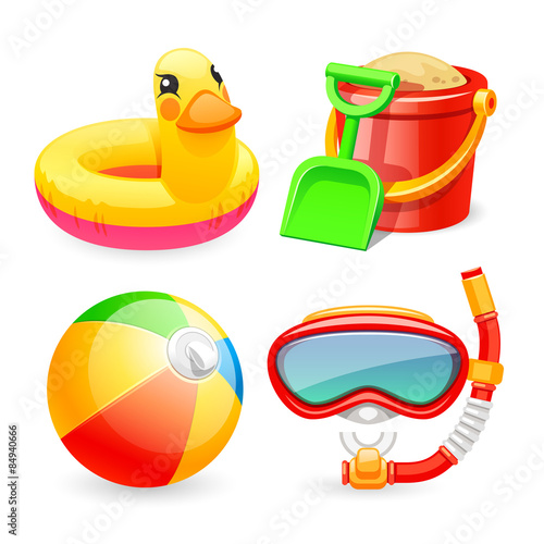 Colorful Beach Toys Icons Set