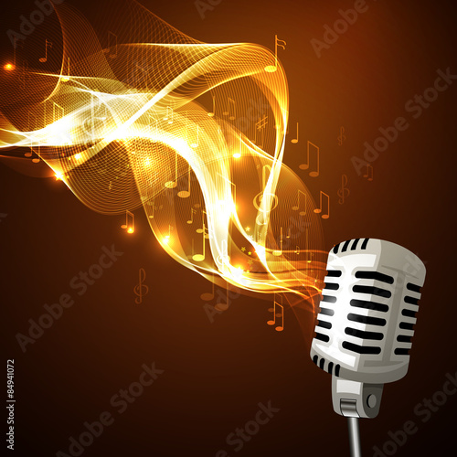 old microphone and musical notes