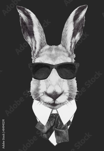 Hand drawn fashion Illustration of rabbit. Vector isolated elements.